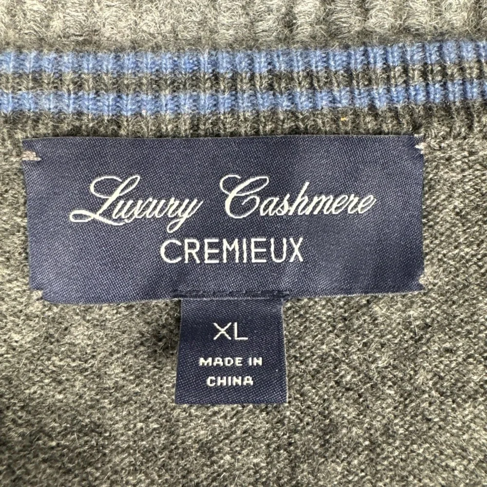 Cremieux Luxury Cashmere Sweater Mens XL Gray V-Neck Pullover Soft Knit Classic